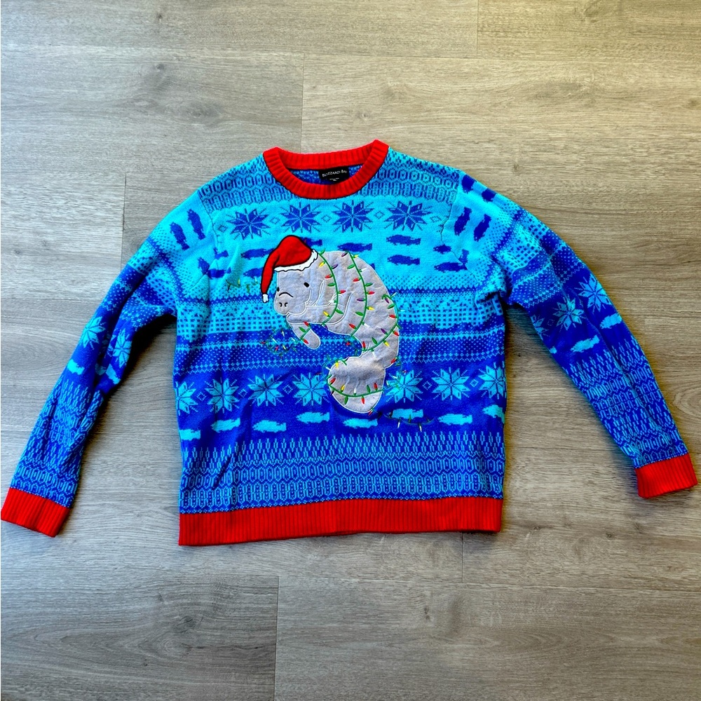 Blizzard Bay ugly Christmas sweater with Xmas manatee. Size XL.